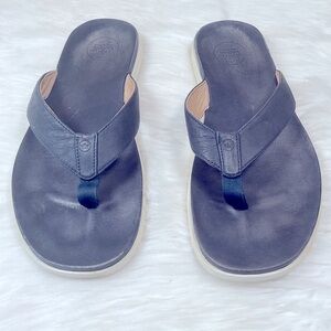 Peter Millar Hyperlight Leather Slides in Navy Blue